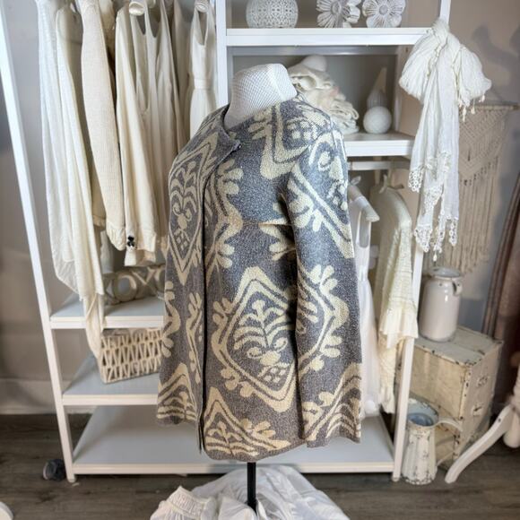 Anthropologie Hannah size XL, gray damask tan open cardigan lagenlook boho #4370 - Picture 2 of 10